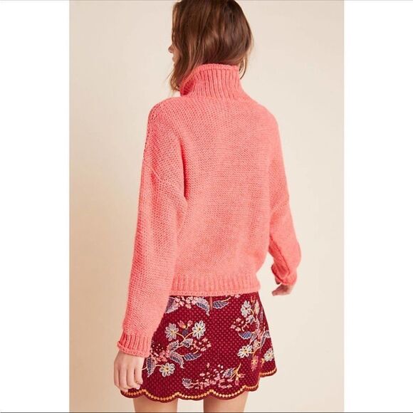 ANTHROPOLOGIE Lottie sweater coral mock neck chunky knit cropped sweater - Picture 2 of 7